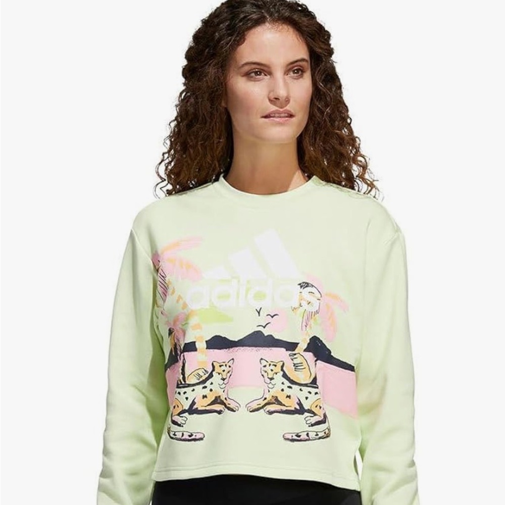 ADIDAS WOMEN'S FARM GRAPHICS CROP SWEATSHIRT, ALMOST LIME